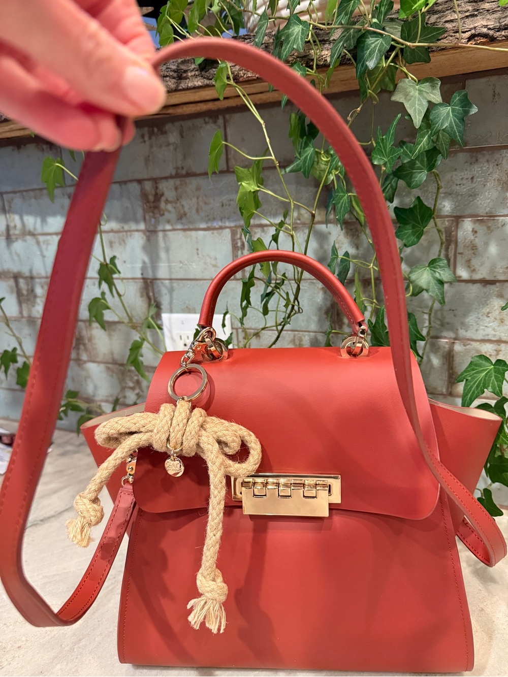 ZAC Zac Posen Eartha Leather Satchel Red Terracotta Gold Hardware - Picture 2 of 16